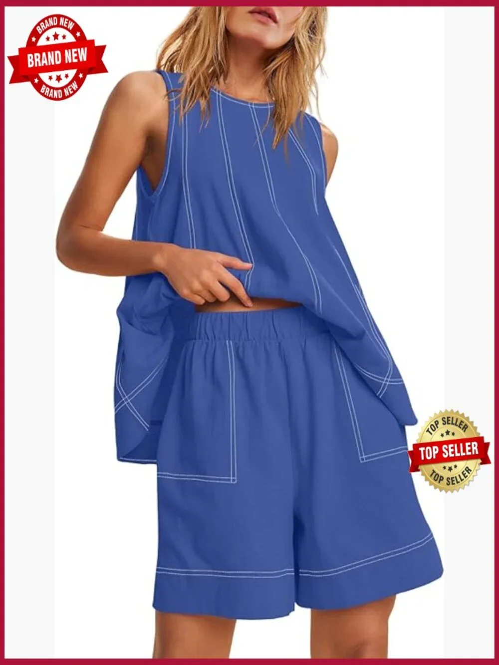 Sleeveless Tank Top and Shorts Matching Set with Pockets